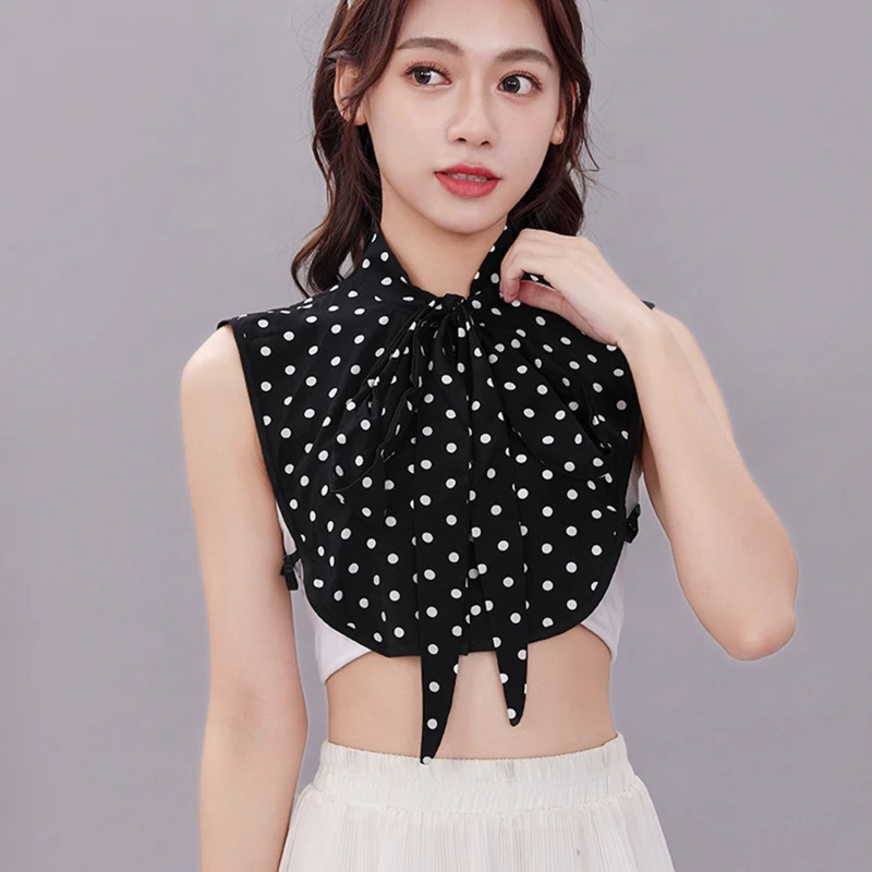 Womens Bow Tied Neck Detachable False Fake Collar Vintage Polka Dot Printed Chiffon Half Blouse Shirt Decorative Dickey
Womens Bow Tied Neck Detachable False Fake Collar Vintage Polka Dot Printed Chiffon Half Blouse Shirt Decorative Dickey