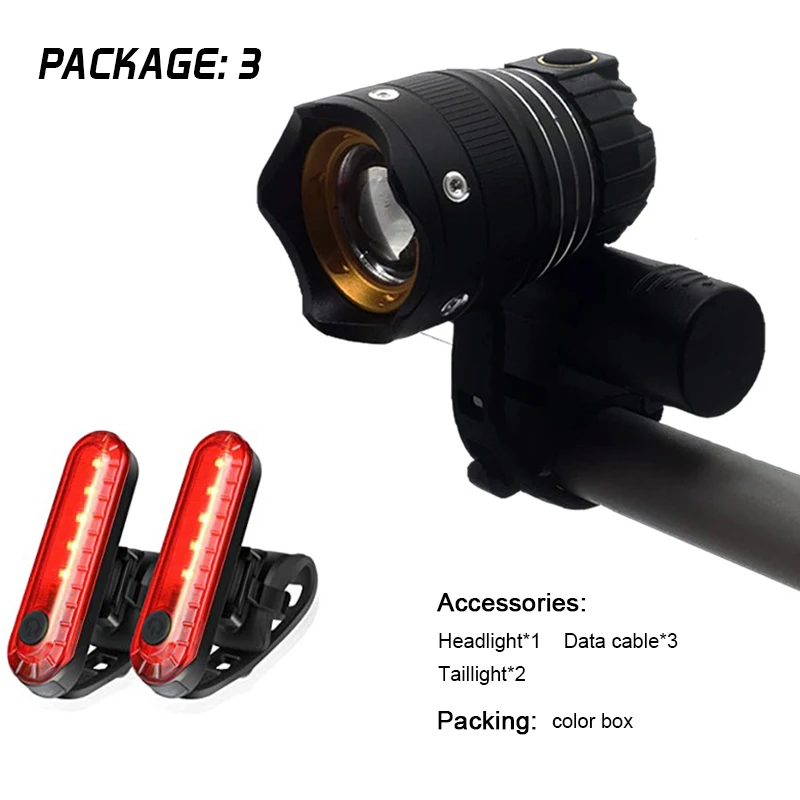 1200mAh Bicycle Light Set T6 USB Rechargeable Battery Adjustable Zoom Bike Front Headlight Cycling Lamp With Taillight
1200mAh Bicycle Light Set T6 USB Rechargeable Battery Adjustable Zoom Bike Front Headlight Cycling Lamp With Taillight