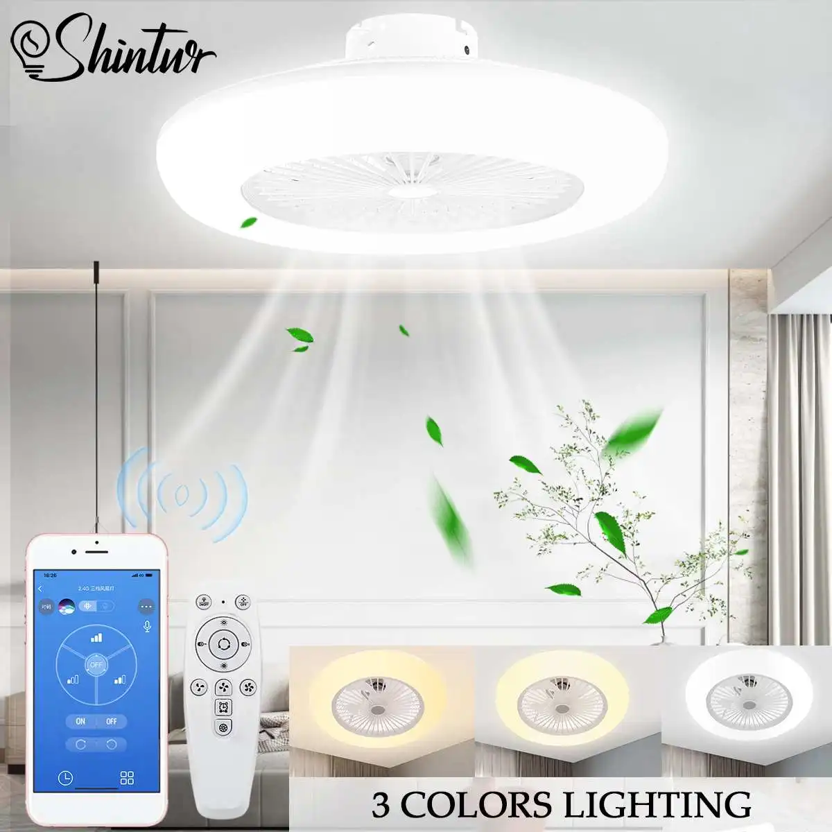 Shintur 22Inch 80W Modern Intelligent Ceiling Fan Lamp Bedroom Decoration Lamp Mute Fan Lamp Control by Phone W/ Remote Control
Shintur 22Inch 80W Modern Intelligent Ceiling Fan Lamp Bedroom Decoration Lamp Mute Fan Lamp Control by Phone W/ Remote Control