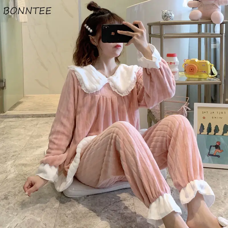 Women Pajama Sets Winter Loose Warm Cute Sleepwear Long Sleeve Turn Down Collar Coral Thicken Aesthetic Home Clothing Korean
Women Pajama Sets Winter Loose Warm Cute Sleepwear Long Sleeve Turn Down Collar Coral Thicken Aesthetic Home Clothing Korean