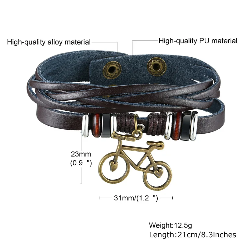 Vnox Vintage Leather Rope Bicycle Charm Bracelet Handmade Chain Link Bike Wrap Bracelet Cuff Bangle for Men Male Jewelry
Vnox Vintage Leather Rope Bicycle Charm Bracelet Handmade Chain Link Bike Wrap Bracelet Cuff Bangle for Men Male Jewelry