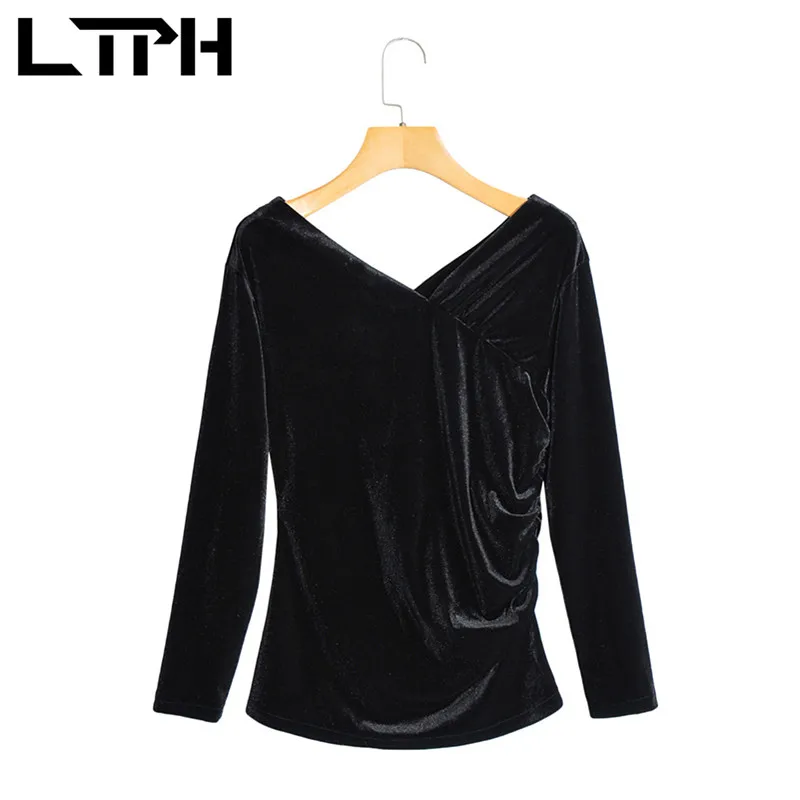 LTPH simple vintage black V-Neck velvet women t-shirt sexy elegant loose Strapless shirts all-match casual tops 2021 Spring New
LTPH simple vintage black V-Neck velvet women t-shirt sexy elegant loose Strapless shirts all-match casual tops 2021 Spring New