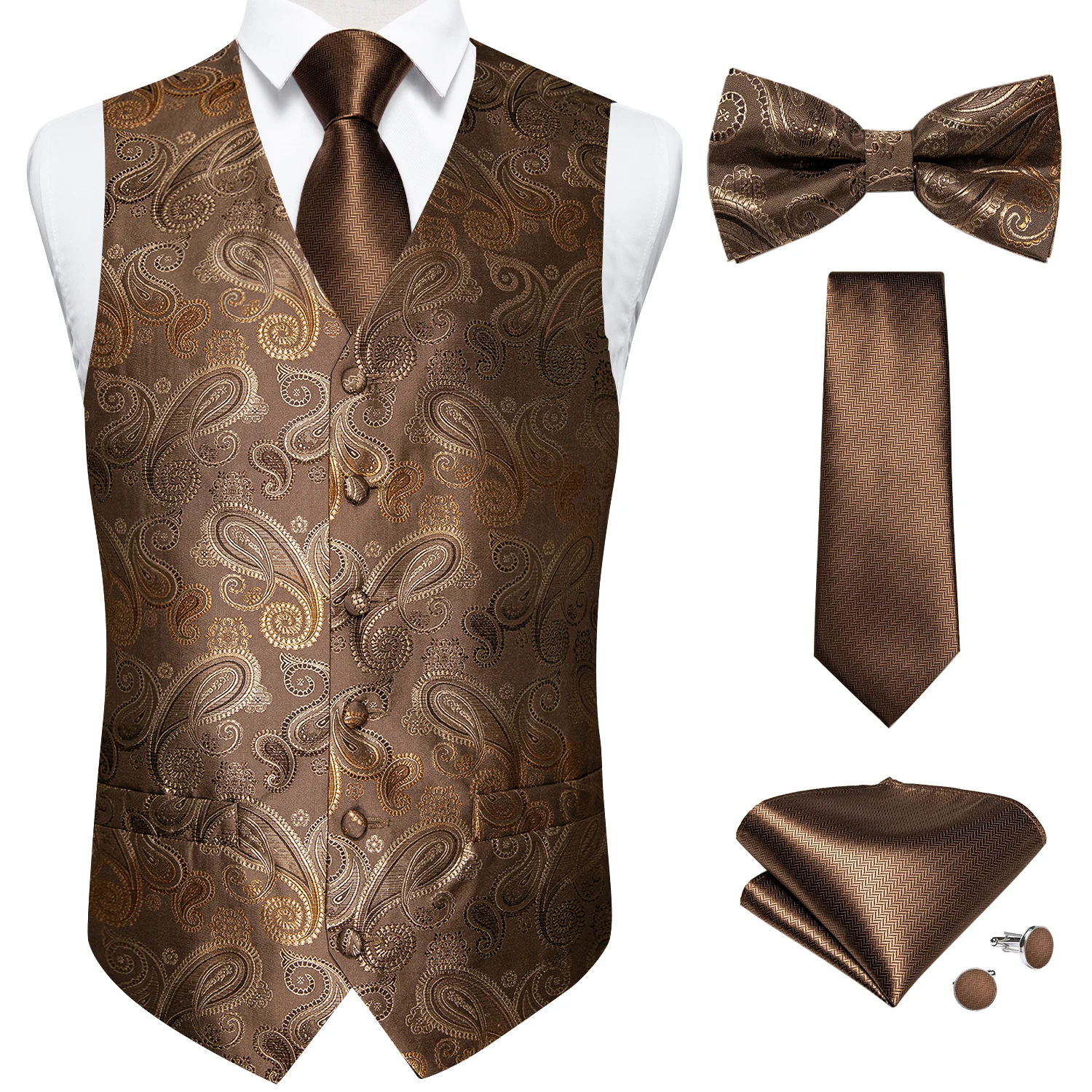Brand Luxury Silk Men's Vest Tie Set Wedding Floral Suit Vests Necktie Bow Tie Cufflinks Set Formal Dress Sleeveless Waistcoat
Brand Luxury Silk Men's Vest Tie Set Wedding Floral Suit Vests Necktie Bow Tie Cufflinks Set Formal Dress Sleeveless Waistcoat