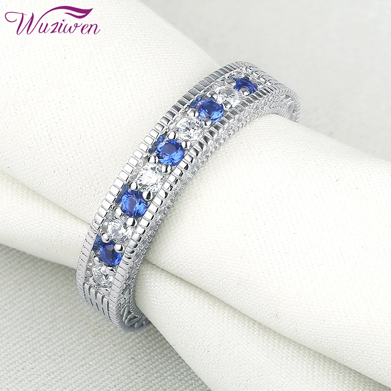 

Wuziwen 100% 925 стерлингового серебра обручальные кольца для женщин белого и синего цвета цирконами обручальное кольцо юбилей подарок ювелирные ...