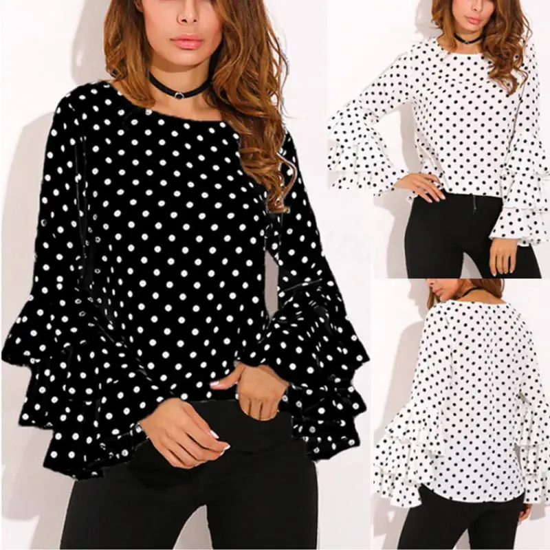 Women Casual Shirts Blouses Polka Dot Print Flare Sleeve Shirts O-neck Long Sleeve ChiffonT-ShirtsTops Korean Blouse
Women Casual Shirts Blouses Polka Dot Print Flare Sleeve Shirts O-neck Long Sleeve ChiffonT-ShirtsTops Korean Blouse