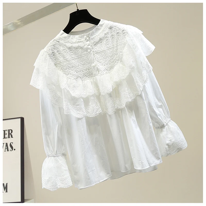 Nancylim Lace Panel Ruffled Bell Sleeve Pullover Shirt Women Fashion Loose Long Sleeve White Blouse Blouses and Tops 
Nancylim Lace Panel Ruffled Bell Sleeve Pullover Shirt Women Fashion Loose Long Sleeve White Blouse Blouses and Tops
