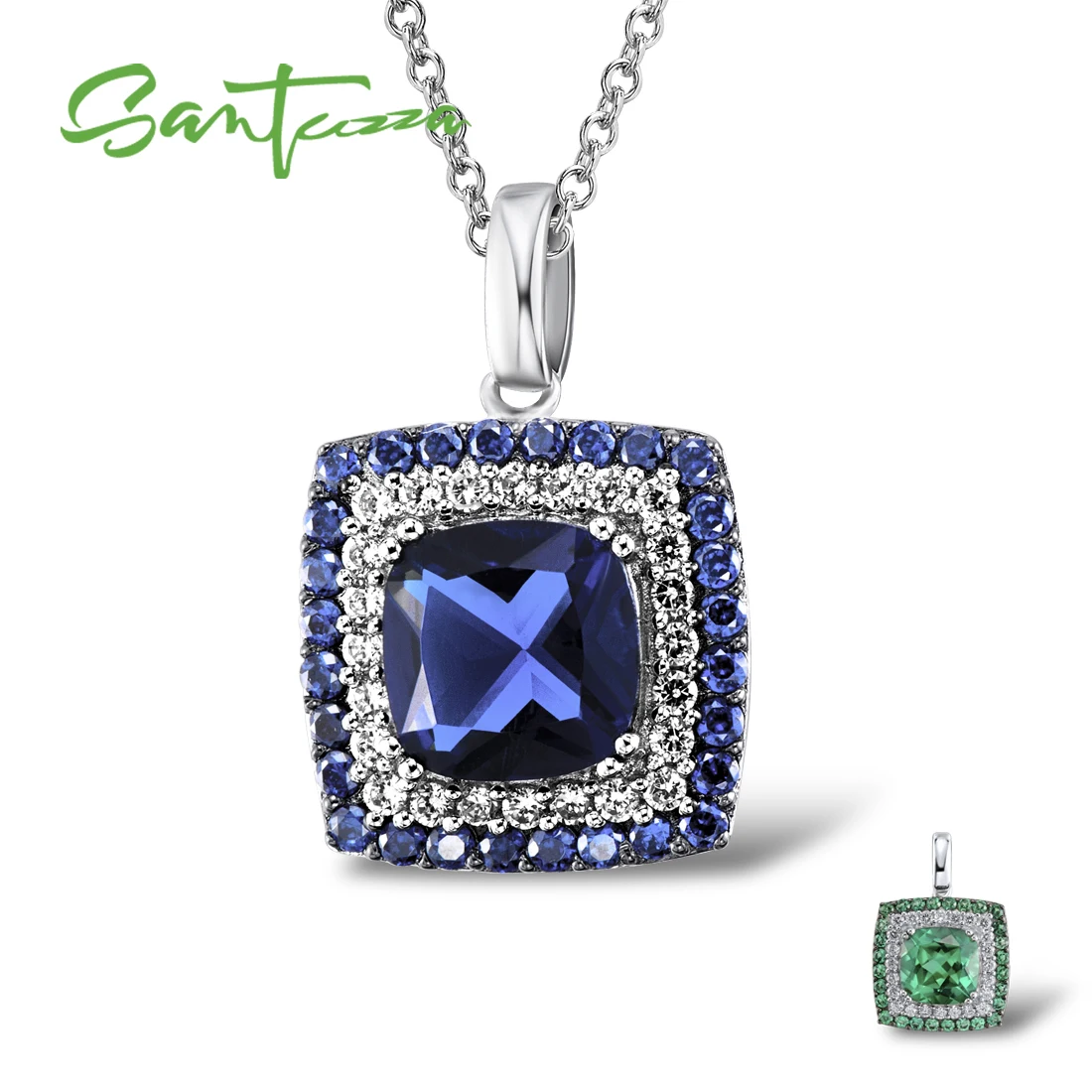 SANTUZZA Genuine 925 Sterling Silver Pendant For Women Square Shiny Green Agate Spinel Blue Cubic Zirconia Party Fine Jewelry
SANTUZZA Genuine 925 Sterling Silver Pendant For Women Square Shiny Green Agate Spinel Blue Cubic Zirconia Party Fine Jewelry