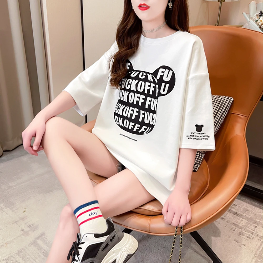 Korean Relaxed Anime T-Shirts For Women 2021 Summer loose Letter Printing Tee Tshirts All Cotton O-Neck Half Sleeve Crop Top
Korean Relaxed Anime T-Shirts For Women 2021 Summer loose Letter Printing Tee Tshirts All Cotton O-Neck Half Sleeve Crop Top