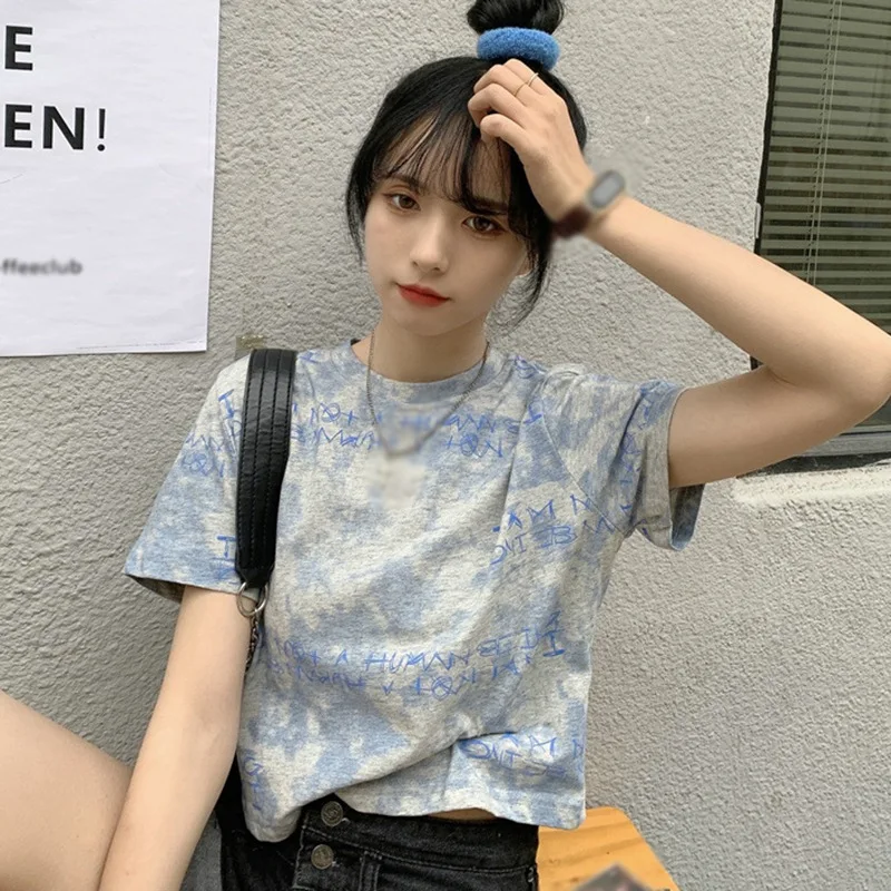 Summer Korean Style Tie-Dye Printing Women Short Tops Round Neck Short-Sleeve T-Shirt Tops
Summer Korean Style Tie-Dye Printing Women Short Tops Round Neck Short-Sleeve T-Shirt Tops