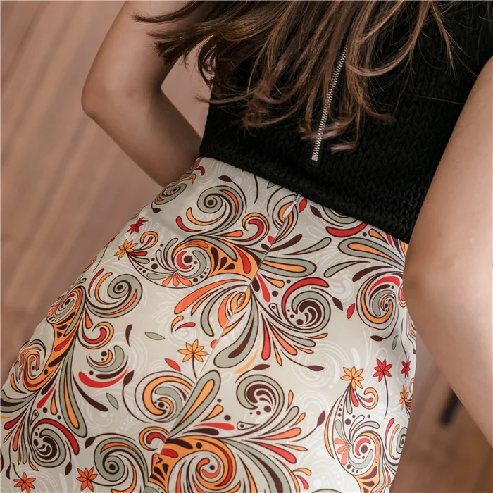 Ethnic color skirt women's spring new fashion printing high waist elastic split buttock one step skirt 
Ethnic color skirt women's spring new fashion printing high waist elastic split buttock one step skirt