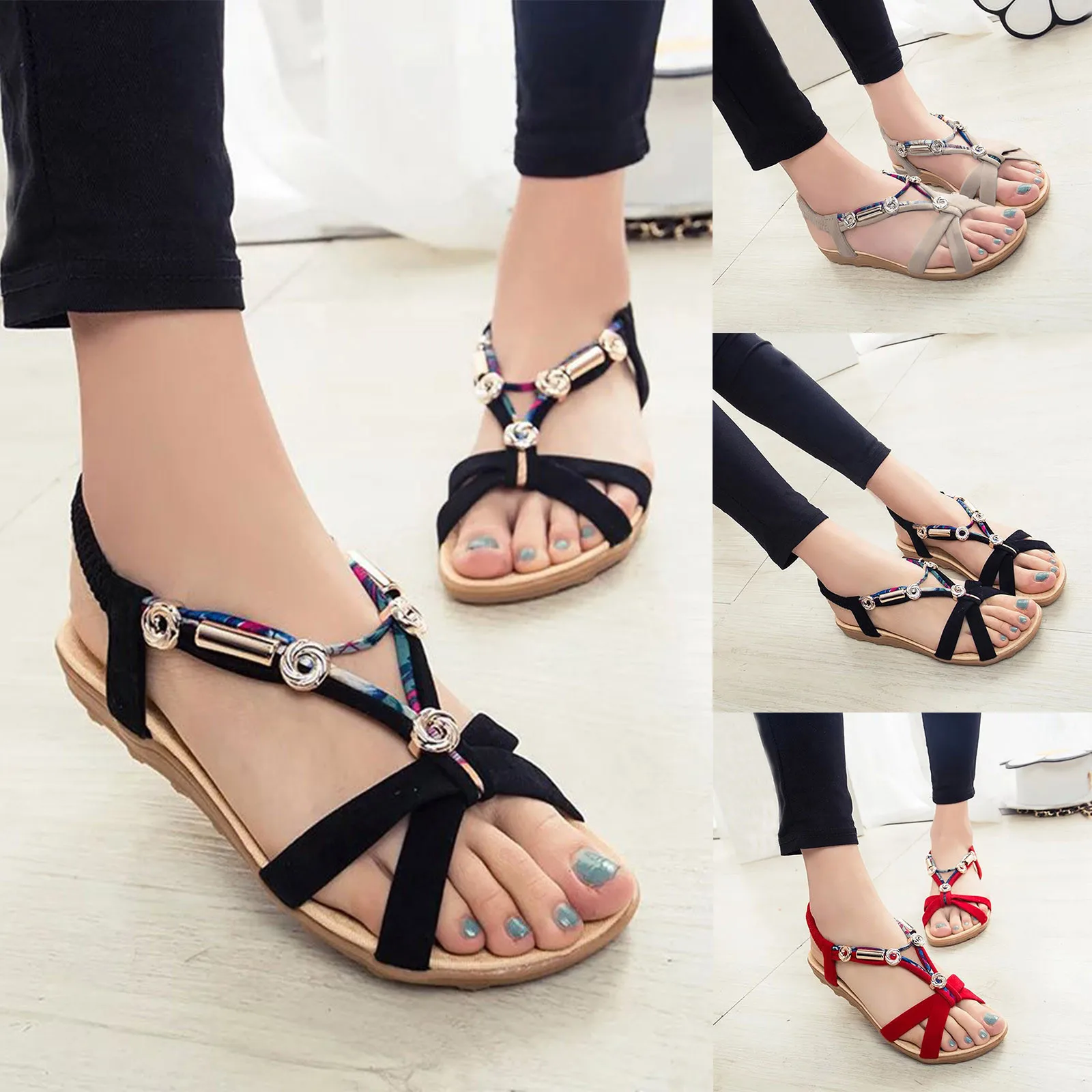 Women's Summer Bohemian Sandals Fashion Casual Flat Crystal Beach Shoes Elastic Band Leisure Outdoor Women's Sandals 2021 New
Women's Summer Bohemian Sandals Fashion Casual Flat Crystal Beach Shoes Elastic Band Leisure Outdoor Women's Sandals 2021 New