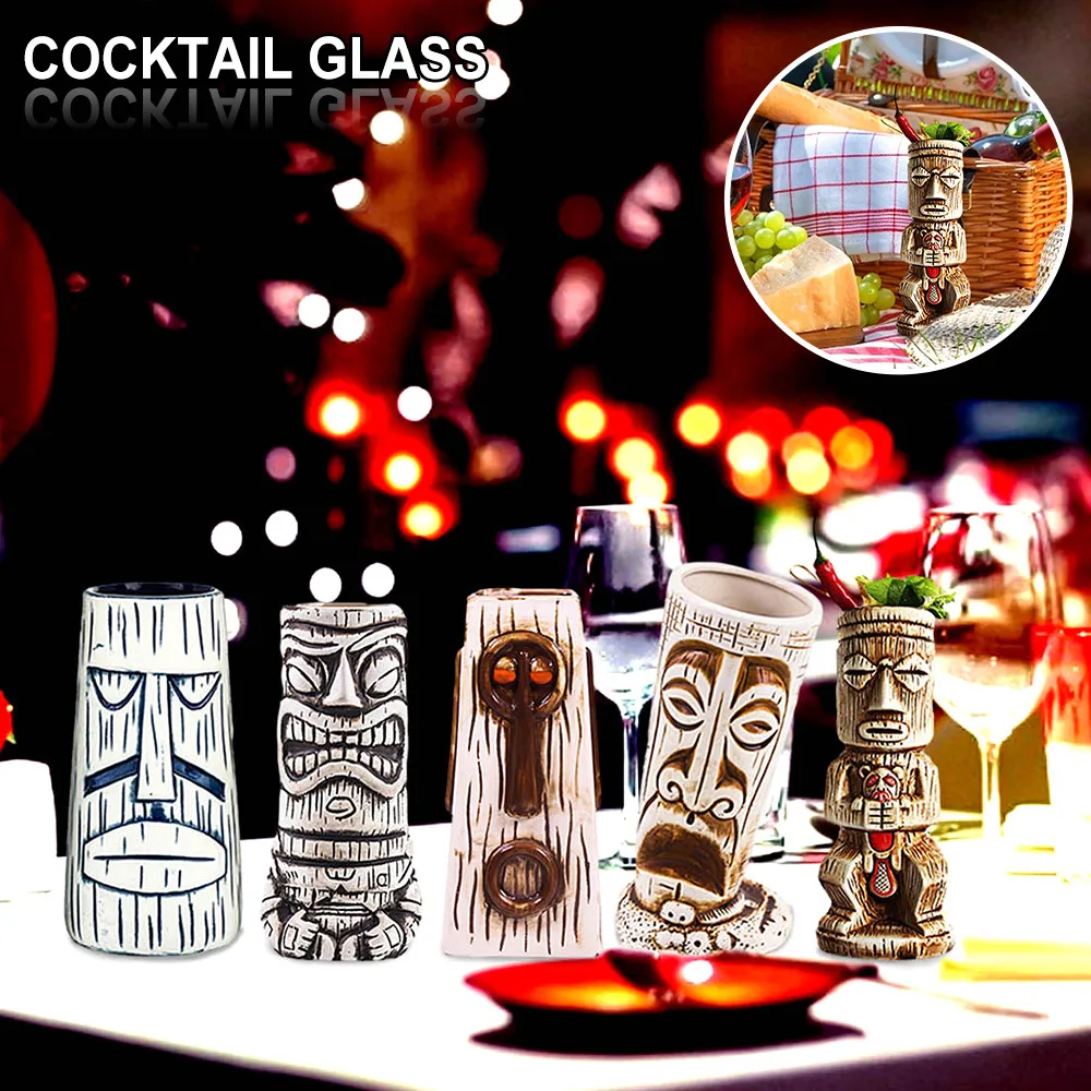 

Creative Hawaii Tiki Cup Cocktail Glass Beer Glass Red Wine Glass Ceramic Bar Restaurant Personality Human Skull Cup Totem