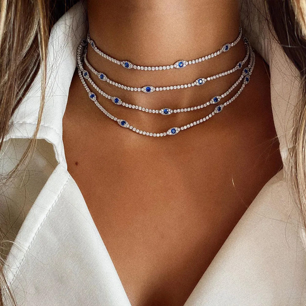 Hot Fashion Evil Eye Tennis Choker Rhinestone Necklace for Women Charm Collar Chain Blue Crystal Necklace Evil Eye Jewelry
Hot Fashion Evil Eye Tennis Choker Rhinestone Necklace for Women Charm Collar Chain Blue Crystal Necklace Evil Eye Jewelry