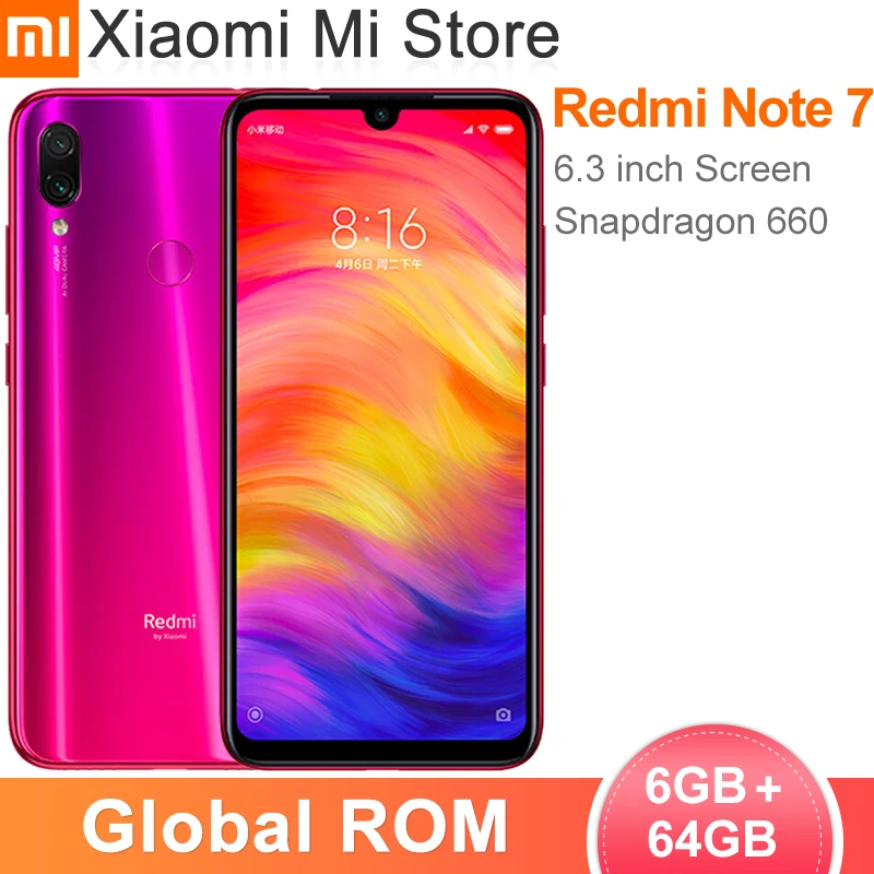 Смартфон Xiaomi Redmi Note 7 6 ГБ + 64 в наличии дюйма Восьмиядерный процессор Snapdragon