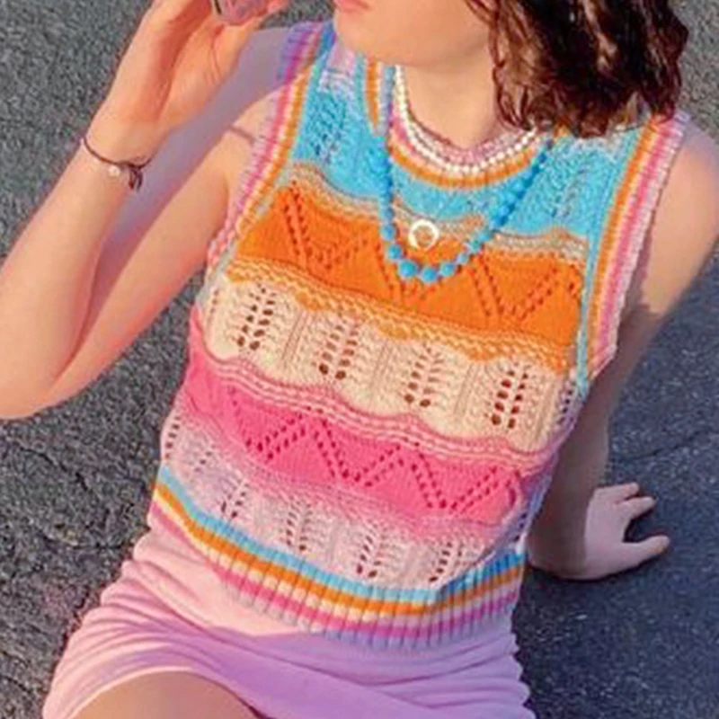 IAMSURE Striped Hollow Out Knited Vest Bohemian Style O-Neck Sleeveless Crop Top Casual Sweet Tank Top Women 2021 Fashion Cute
IAMSURE Striped Hollow Out Knited Vest Bohemian Style O-Neck Sleeveless Crop Top Casual Sweet Tank Top Women 2021 Fashion Cute