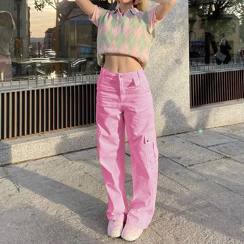 2021 Baggy Cargo Pants Women High Waist Trousers Casual Pockets Korean Pink Cute Wide Leg Joggers Streetwear Loose
2021 Baggy Cargo Pants Women High Waist Trousers Casual Pockets Korean Pink Cute Wide Leg Joggers Streetwear Loose
