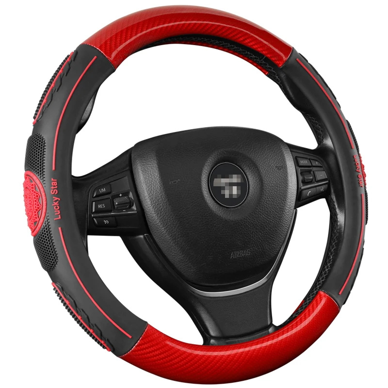 Car Steering Wheel Cover Breathable Anti Slip PU Leather Carbon Fiber for BMW 330e M235i Compact 520d 518d 428i 530d 130i | Автомобили и
