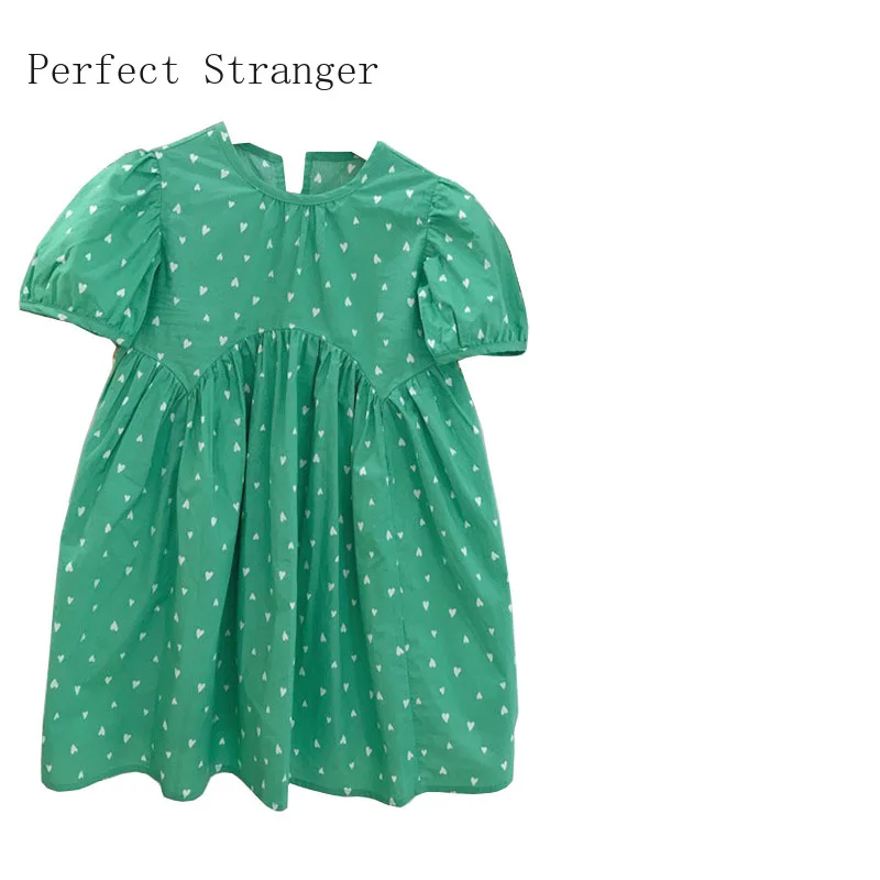 2021 Summer New Arrival Korean Hot Sale Hearts Printed Puff Sleeve Children Clothes Baby Girl Dress Green 
2021 Summer New Arrival Korean Hot Sale Hearts Printed Puff Sleeve Children Clothes Baby Girl Dress Green