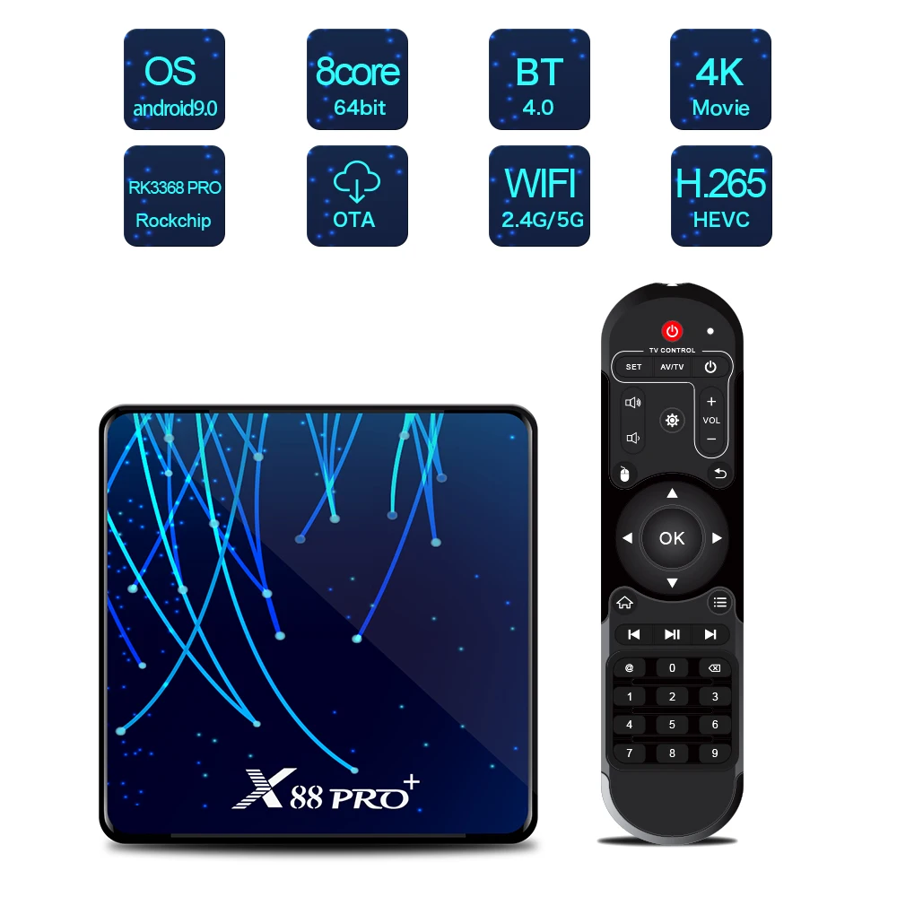 ТВ приставка X88 PRO plus Android 9 0 8 ядер 4 + 64/128 ГБ BT4.0 4K|ТВ-приставки и медиаплееры| |