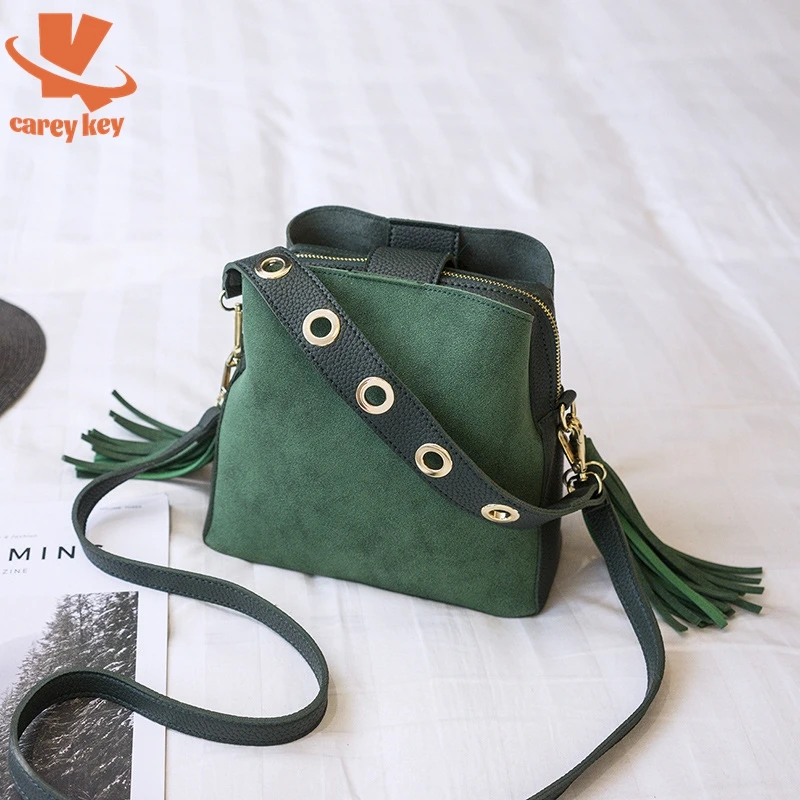 

Новинка 2021, модная женская сумка-мешок CAREY KEY, винтажная сумка-мессенджер с кисточками, сумка-тоут через плечо