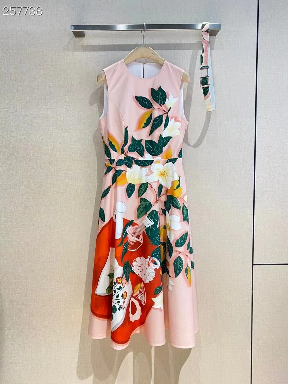 Fashion Runway Design Midi Dress Women Sleeveless Flowers Print High Waist Belt Casual Cotton Dresses
Fashion Runway Design Midi Dress Women Sleeveless Flowers Print High Waist Belt Casual Cotton Dresses