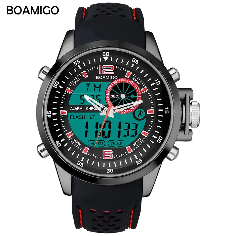 Роскошные Дизайнерские мужские часы BOAMIGO красные спортивные цифровые кварцевые