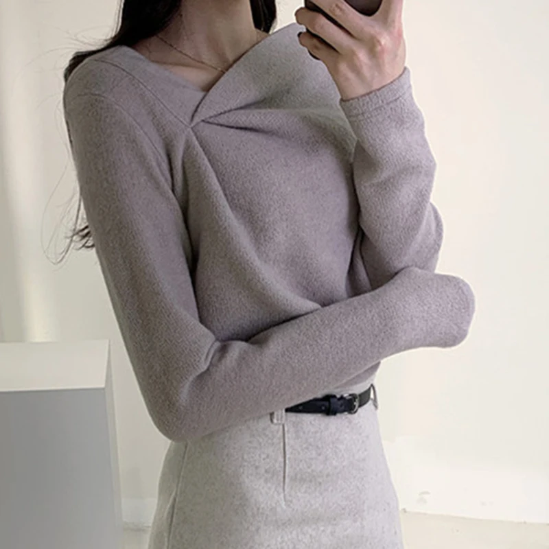 CHICEVER Casual Slim T Shirt For Women Skew Collar Long Sleeve Knitted Basic Design Oversized T Shirts Female Fashion New Autumn
CHICEVER Casual Slim T Shirt For Women Skew Collar Long Sleeve Knitted Basic Design Oversized T Shirts Female Fashion New Autumn