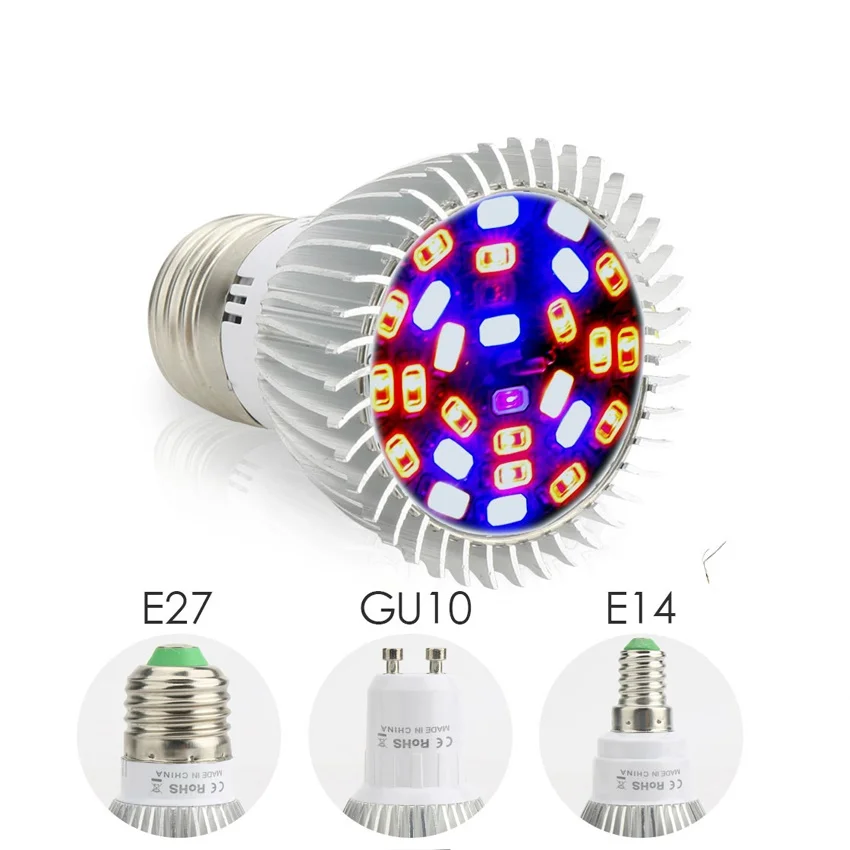 Полный спектр 8 Вт 10 E27 E14 GU10 18 28 Led Grow Light Red Blue UV IR растущая лампа для гидропоники