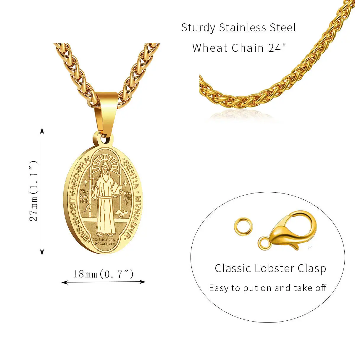 Men's Stainless Steel Necklace Amulet Saint Benedict Pendant Catholic Fashion Jewelry
Men's Stainless Steel Necklace Amulet Saint Benedict Pendant Catholic Fashion Jewelry