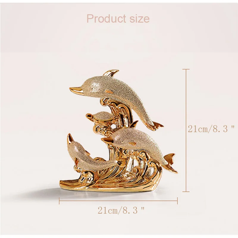 

Modern Home Decorations Dolphin Figurines Handmade Ceramic Gold-Plated Dolphin Bay Love Crafts Decorations Living Room Decoratio