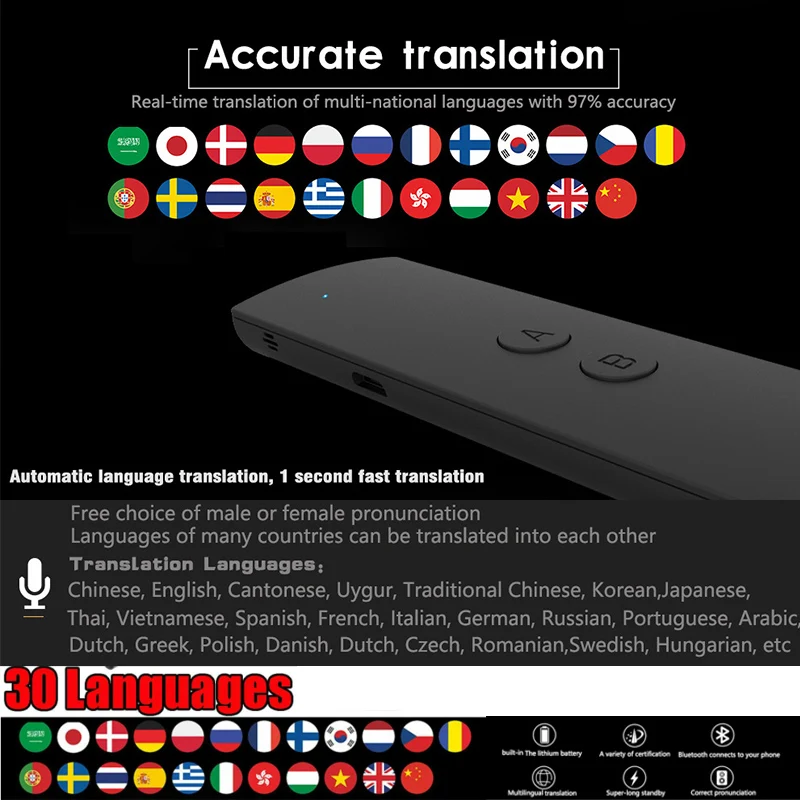 Portable T6 Smart Voice Speech Translator Two-Way Real Time 30 Multi-Language Translation for Learning Travelling Business Meet
Portable T6 Smart Voice Speech Translator Two-Way Real Time 30 Multi-Language Translation for Learning Travelling Business Meet