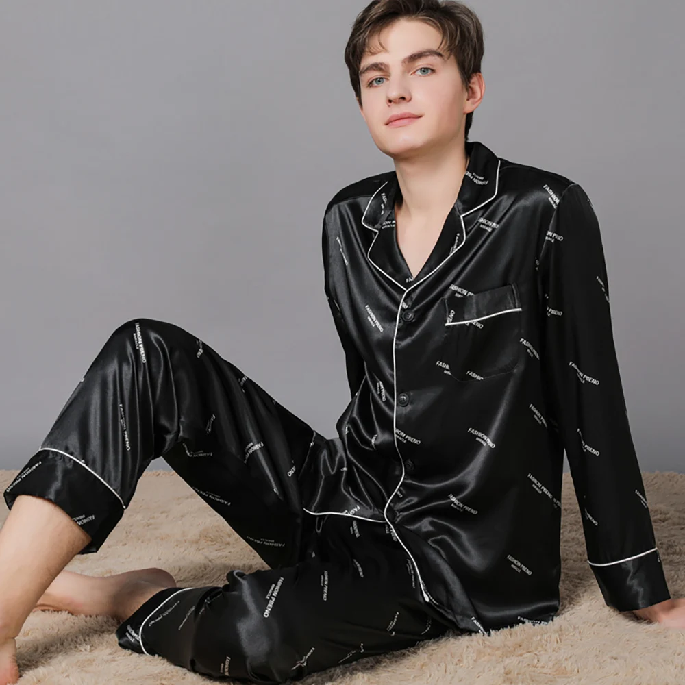 Super Soft Silk Pajama Man Spring Summer Fashion Print V Neck Sleep Tops Long Trousers Thin Breathable Comfortable Pajama Sets
Super Soft Silk Pajama Man Spring Summer Fashion Print V Neck Sleep Tops Long Trousers Thin Breathable Comfortable Pajama Sets