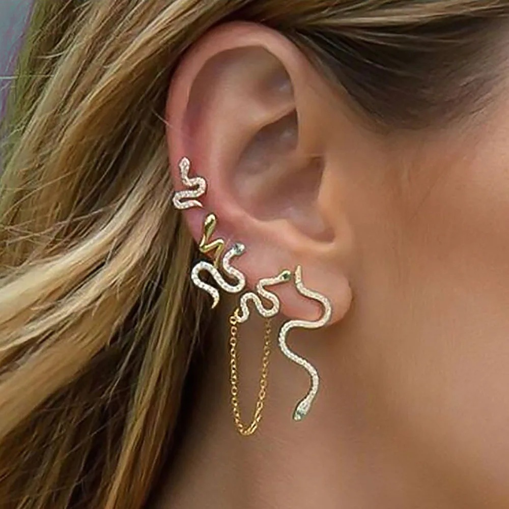 5pcs Punk Stud Earrings Snake Crystal Zircon Earrings Set Gold Silver Color with Chain Jewelry for Women Girls
5pcs Punk Stud Earrings Snake Crystal Zircon Earrings Set Gold Silver Color with Chain Jewelry for Women Girls
