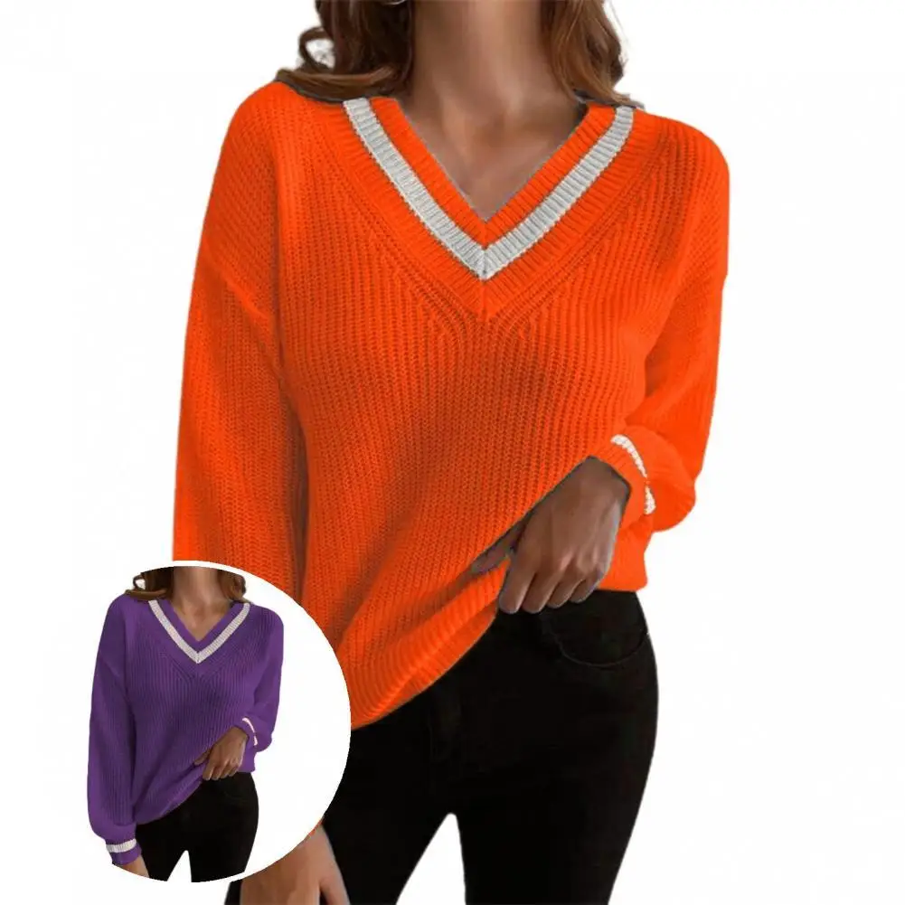 Knitted Sweater Stretchy Skin-Touch Cold Resistant Patchwork V-Neck Women Sweater Women Sweater for Daily Wear 
Knitted Sweater Stretchy Skin-Touch Cold Resistant Patchwork V-Neck Women Sweater Women Sweater for Daily Wear