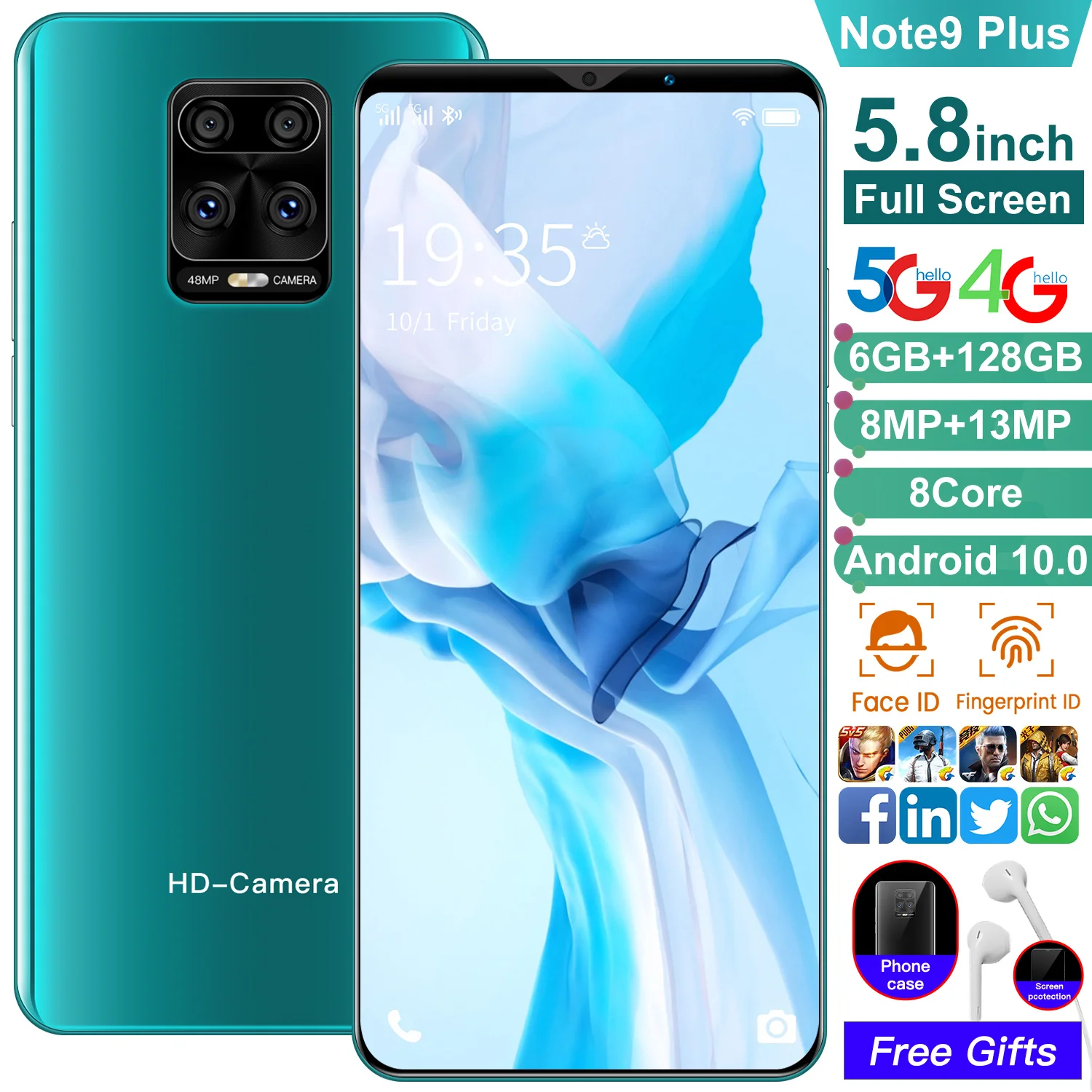 Note9 Plus 5.8 Inch Andriod Cheap Smartphone 8GB+256GB Cellphone Real Fingerprint 4800mAh Face ID Dual SIM Card Mobile Phone
Note9 Plus 5.8 Inch Andriod Cheap Smartphone 8GB+256GB Cellphone Real Fingerprint 4800mAh Face ID Dual SIM Card Mobile Phone