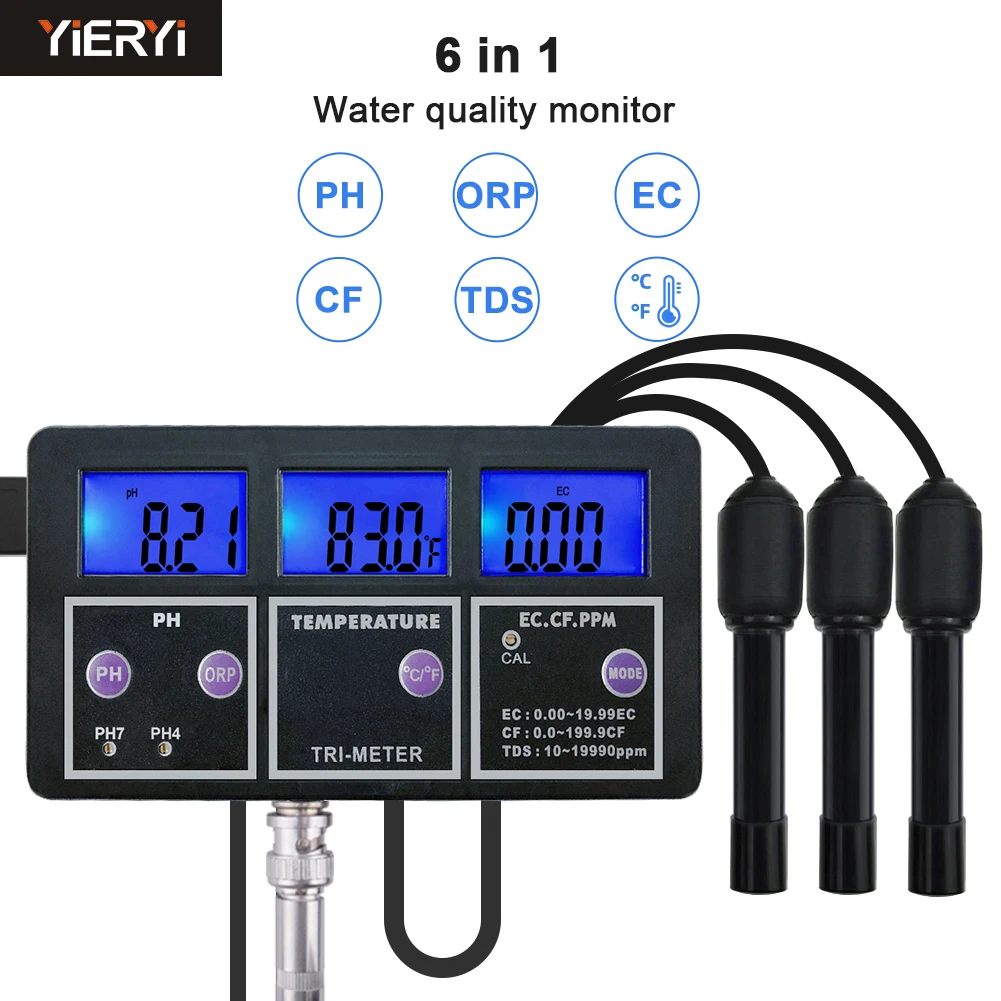 PH-метр ORP TDS EC CF 6 в 1 цифровой многопараметрический тестер качества воды и чистоты