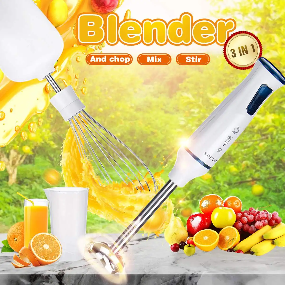 Sokany 3 IN 1 Electric Hand Blenders Mixture Egg Blenders Home Kitchen Mixer Baby Food Grinder Stick Vegetable Nut Fruit Juicer
Sokany 3 IN 1 Electric Hand Blenders Mixture Egg Blenders Home Kitchen Mixer Baby Food Grinder Stick Vegetable Nut Fruit Juicer