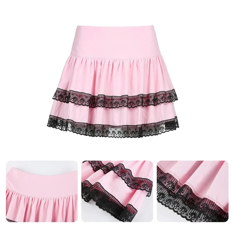 Women Harajuku Goth Punk High Waist Lace Patchwork Pink Pleated A-Line Skirt LX9E
Women Harajuku Goth Punk High Waist Lace Patchwork Pink Pleated A-Line Skirt LX9E