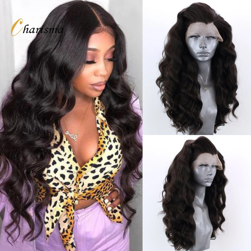 Charisma Body Wave Lace Front Wig Dark Brown Syntehtic Wigs for Black Women Natural Hairline Cospaly | Шиньоны и парики