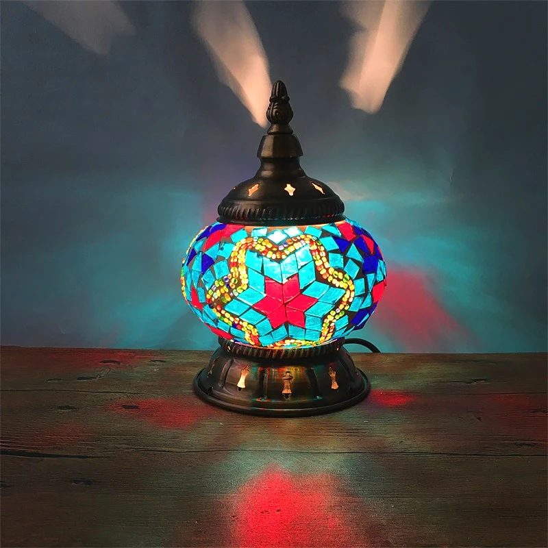 

Турецкая искусственная винтажная декоративная лампа ручной работы, стеклянные романтические светильники для кровати, лампы с мозаиками