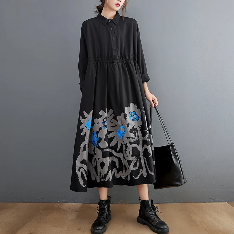 Print Pattern Black Vintage Dresses For Women Fashion Long Sleeve Loose Casual Shirt Dress Elegant Clothes Spring Autumn 2021
Print Pattern Black Vintage Dresses For Women Fashion Long Sleeve Loose Casual Shirt Dress Elegant Clothes Spring Autumn 2021