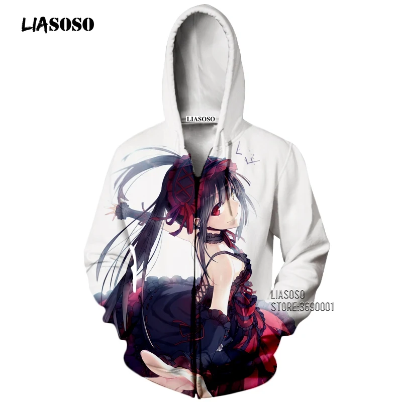 LIASOSO/толстовки с капюшоном 3D принтом аниме Дата и живая для девочек Tokisaki Kurumi