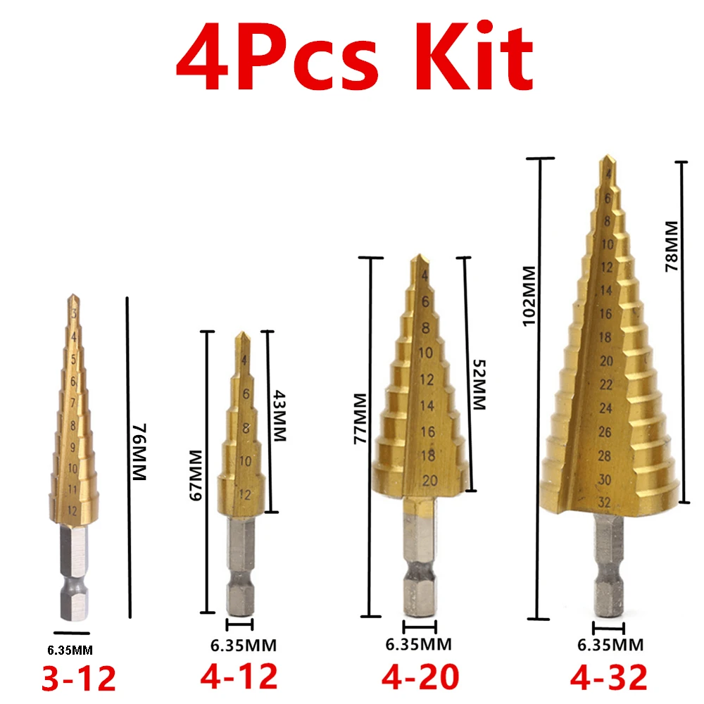 3-12mm 4-12mm 4-20mm 4-32mm HSS Straight Groove Step Drill Bit Set Titanium Coated Wood Metal Hole Cutter Core Drill Bit Set
3-12mm 4-12mm 4-20mm 4-32mm HSS Straight Groove Step Drill Bit Set Titanium Coated Wood Metal Hole Cutter Core Drill Bit Set