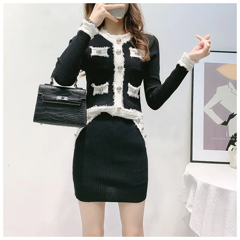 New Arrival Korean Autumn Knitted Sexy Tops Ruffled Sweater + High Waist Elasticity Skirts Women's 2 Piece Set Female
New Arrival Korean Autumn Knitted Sexy Tops Ruffled Sweater + High Waist Elasticity Skirts Women's 2 Piece Set Female