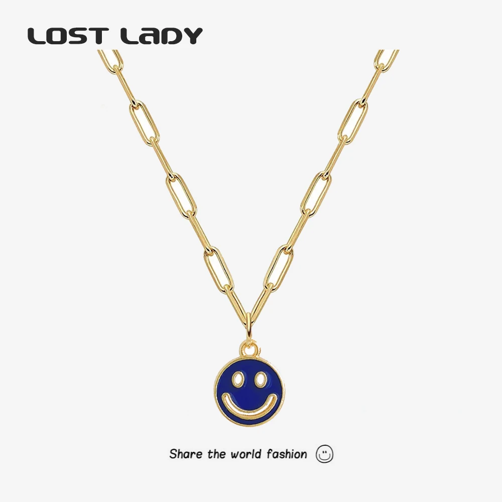 Lost Lady Fashion Sweater Smiley Face Pendant Necklace Double-Sided Fashion Clavicle Alloy Chain Women's Party Jewelry Gifts
Lost Lady Fashion Sweater Smiley Face Pendant Necklace Double-Sided Fashion Clavicle Alloy Chain Women's Party Jewelry Gifts