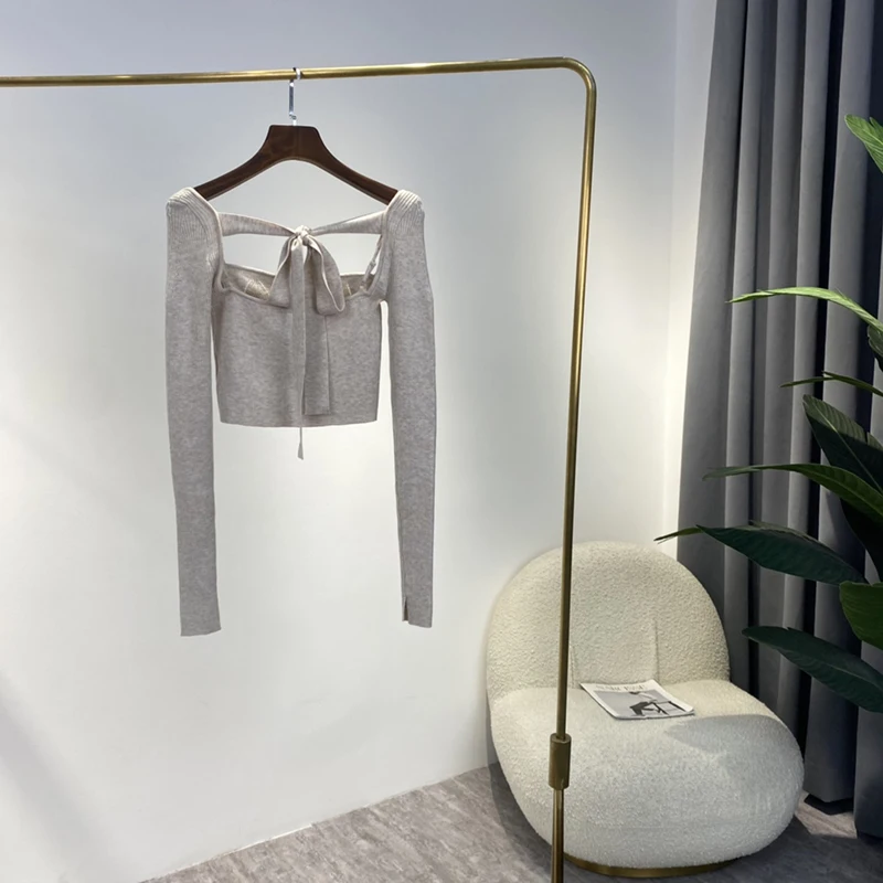 Solid Pink Beige Square Collar Knit Sweater Women Casual Backless Bow Designer Sheath Short Navel Pullovers
Solid Pink Beige Square Collar Knit Sweater Women Casual Backless Bow Designer Sheath Short Navel Pullovers