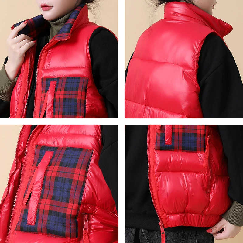 2020 Winter Women's Vest Short Style Shiny Plus Size Thick Coat Ladies Sleeveless Plaid Pattern Stand Collar Casual Outwear 
2020 Winter Women's Vest Short Style Shiny Plus Size Thick Coat Ladies Sleeveless Plaid Pattern Stand Collar Casual Outwear
