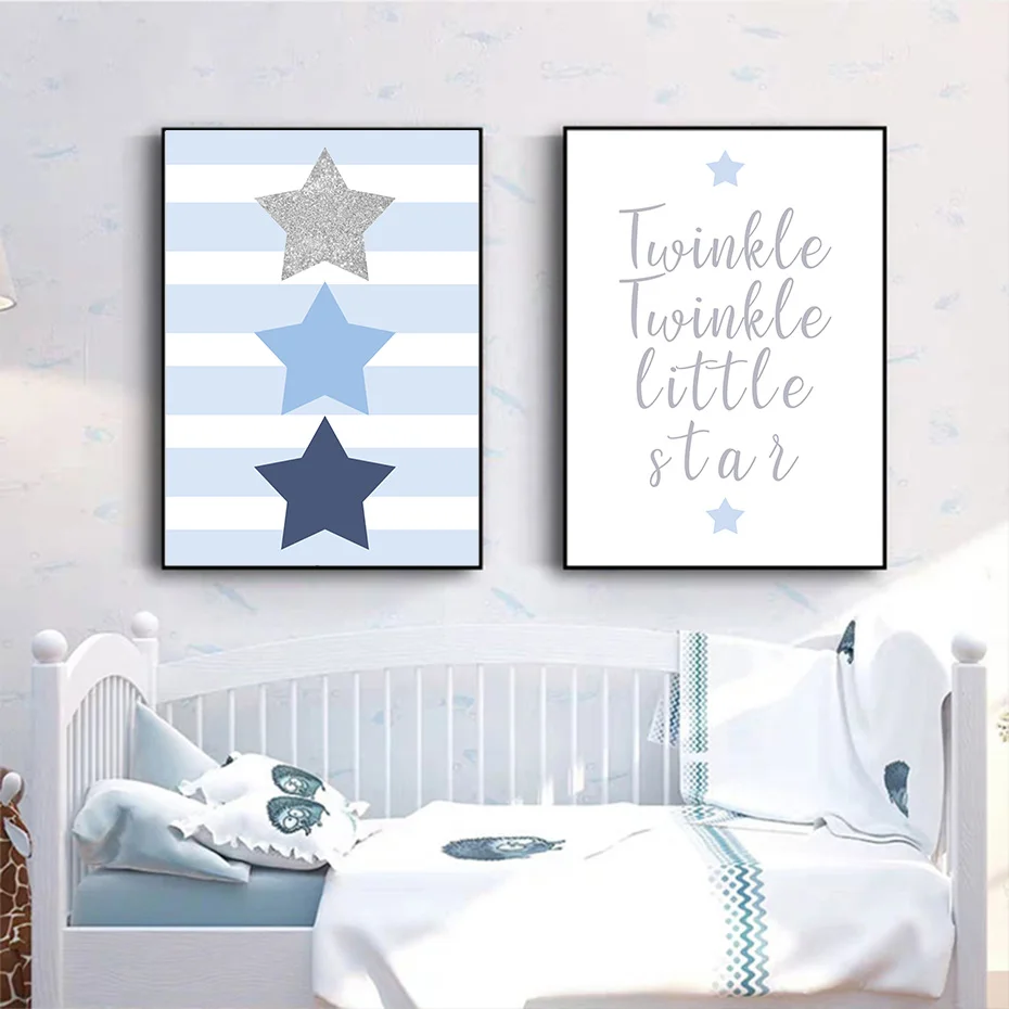 Синие Серые маленькие звезды декор для детской комнаты настенное искусство на