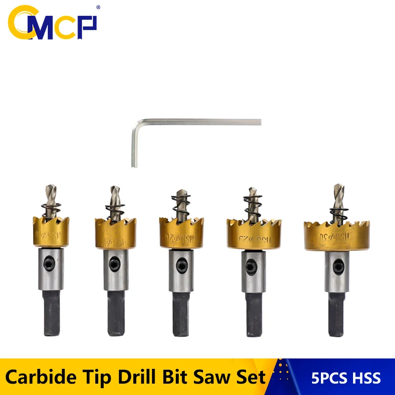 CMCP 5pcs HSS Carbide Tip Drill Bit Saw Set 16/18.5/20/25/30mm Metal Wood Hole Cutter For Installing Locks Drilling Hole
CMCP 5pcs HSS Carbide Tip Drill Bit Saw Set 16/18.5/20/25/30mm Metal Wood Hole Cutter For Installing Locks Drilling Hole