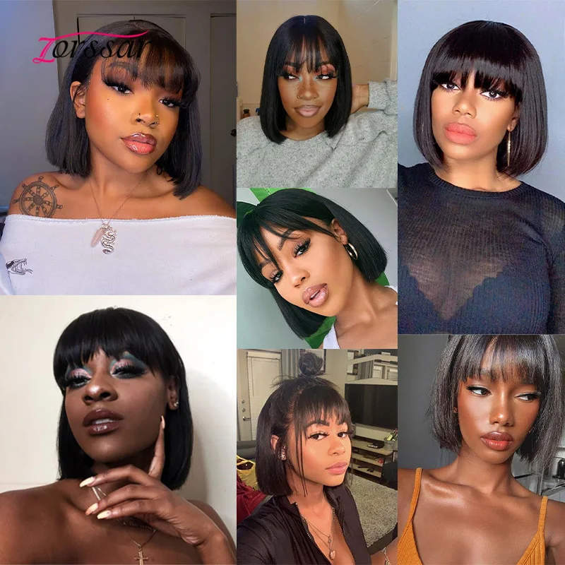 Short Bob Human Hair Wigs With Bangs Brazlian Straight Hair Machine Made Bob Wig For Black Women Human Hair Bangs Bob Wig 
Short Bob Human Hair Wigs With Bangs Brazlian Straight Hair Machine Made Bob Wig For Black Women Human Hair Bangs Bob Wig